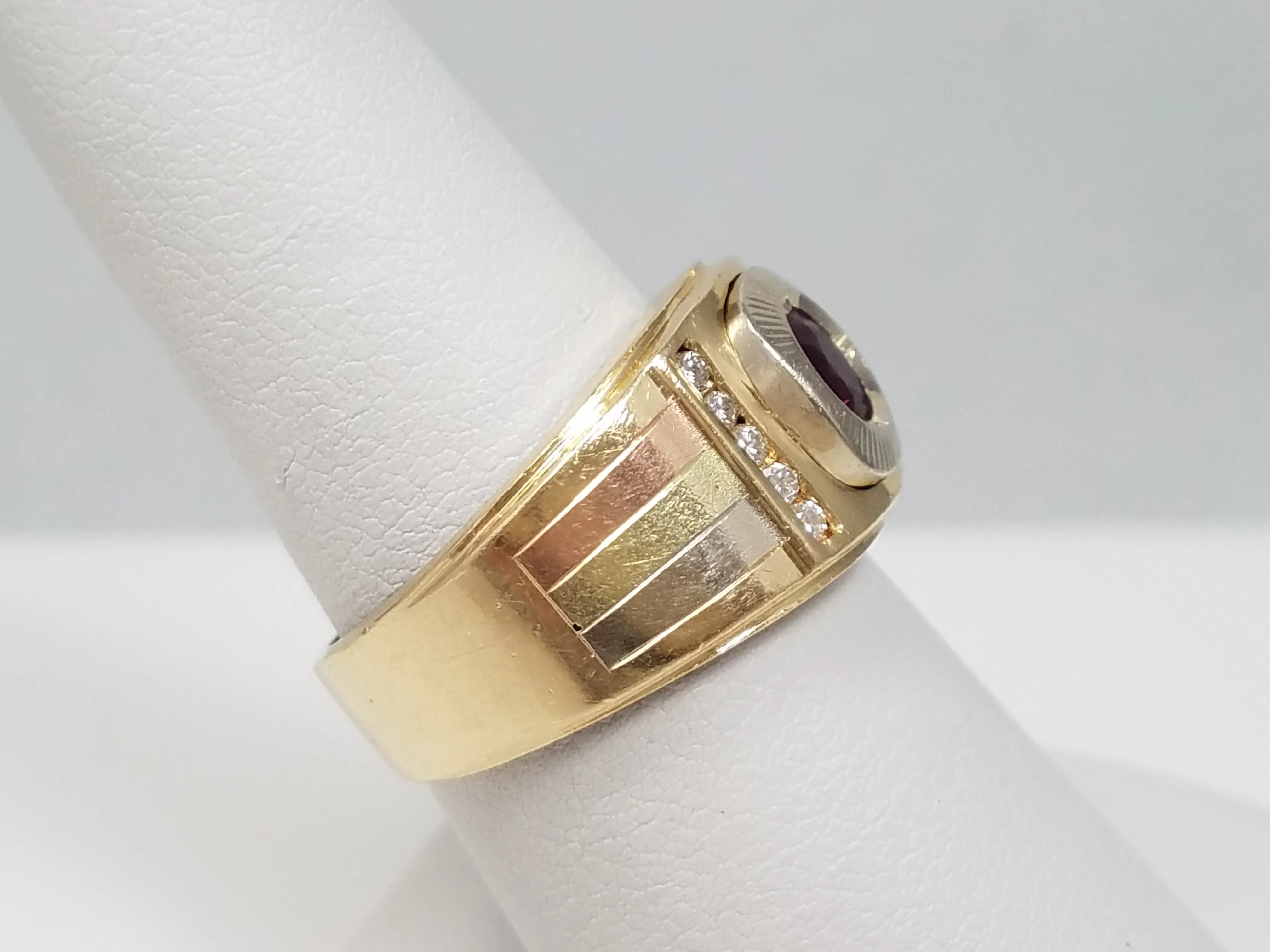 Custom 14k Tri Color Gold Natural Ruby Diamond Ring Band