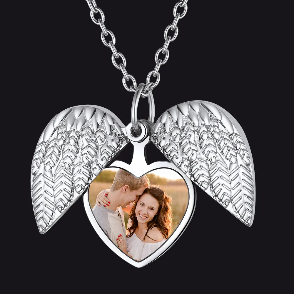 Custom Angel Wings Photo Picture Locket Necklace for Women