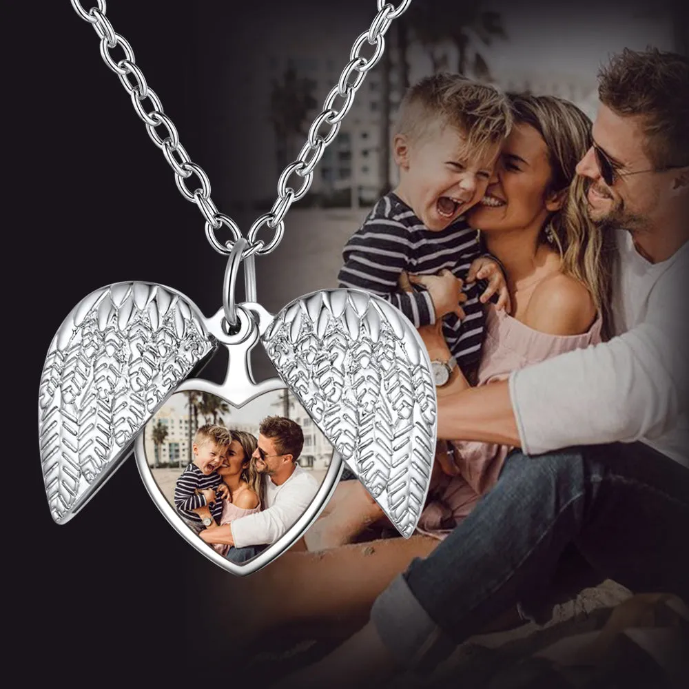 Custom Angel Wings Photo Picture Locket Necklace for Women