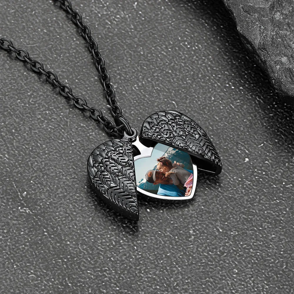 Custom Angel Wings Photo Picture Locket Necklace for Women