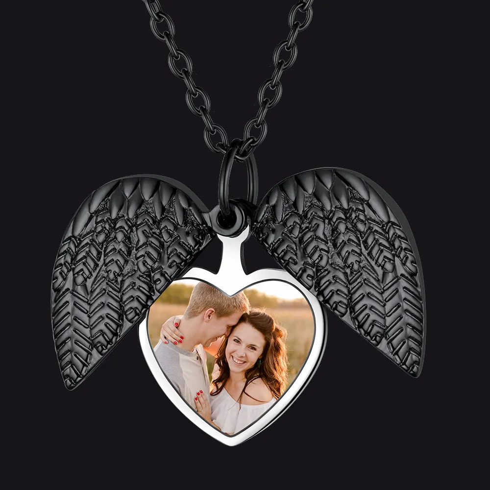 Custom Angel Wings Photo Picture Locket Necklace for Women