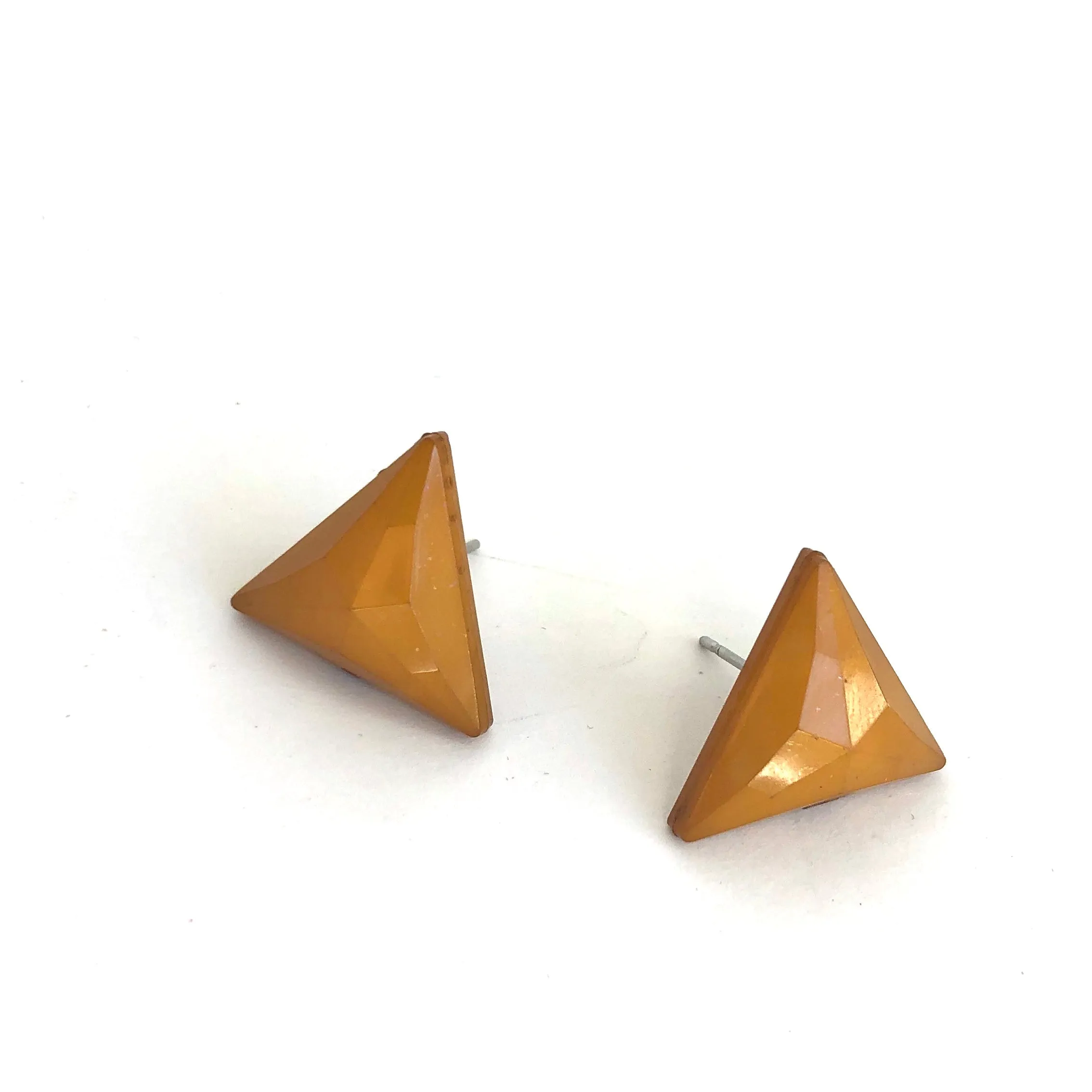 Dark Gold Mustard Faceted Triangle Stud Earrings