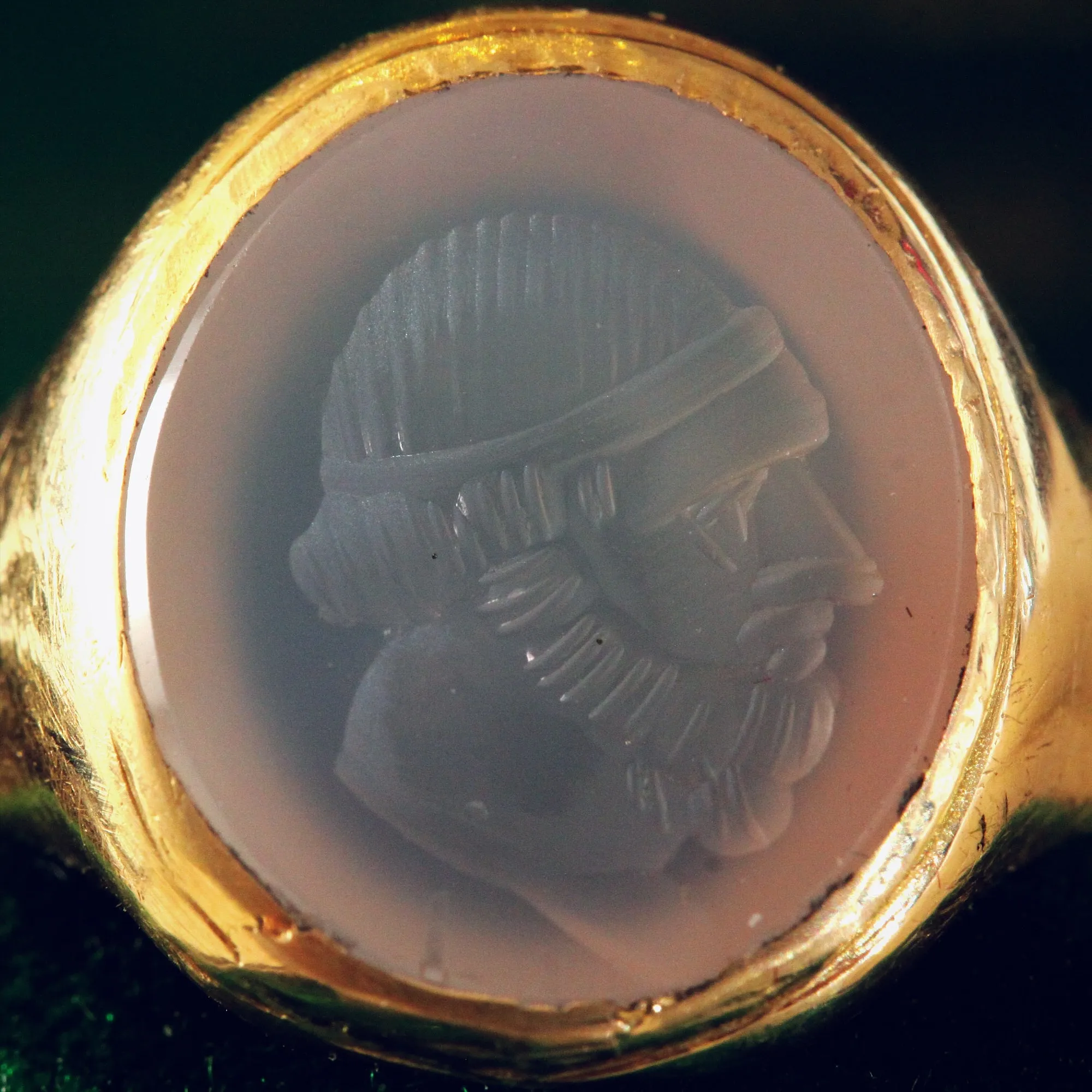 Date 1887 Romanesque Chalcedony Intaglio Signet Ring