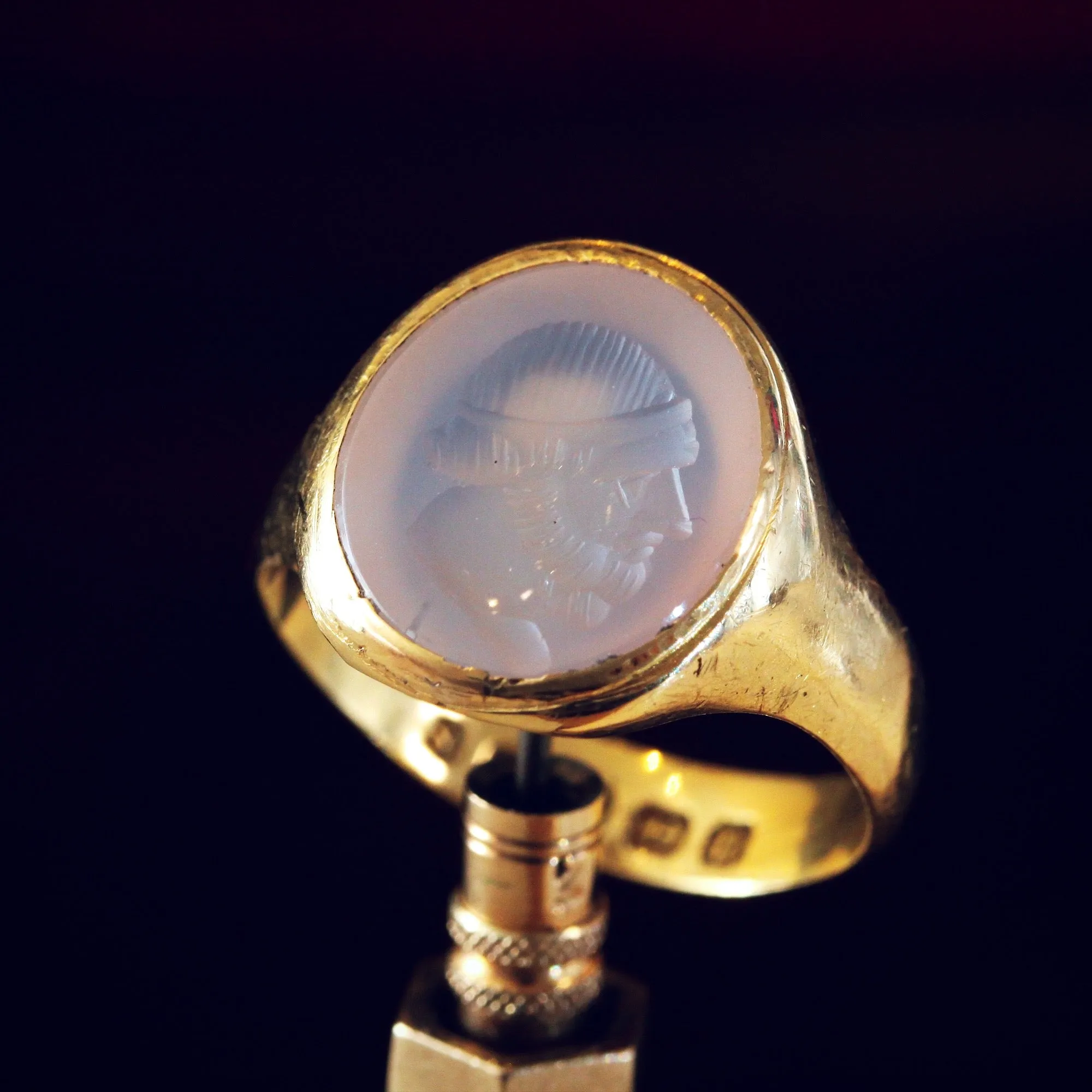 Date 1887 Romanesque Chalcedony Intaglio Signet Ring