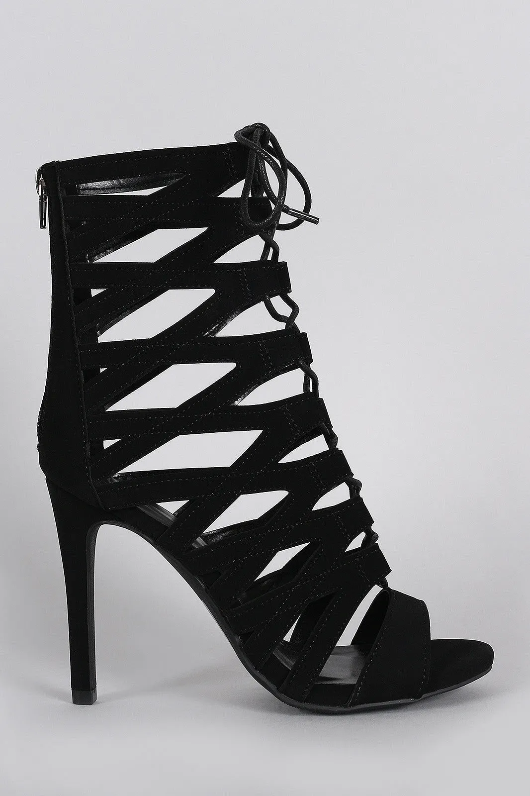 Delicious Strappy Corset Lace Up Open Toe Heel