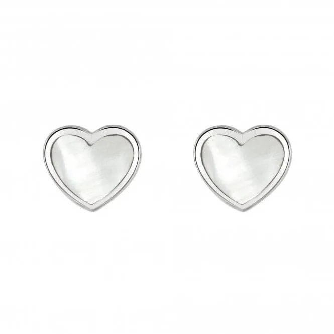 Dew Silver Dinky White Mother of Pearl Heart Stud Earrings 3062MOP