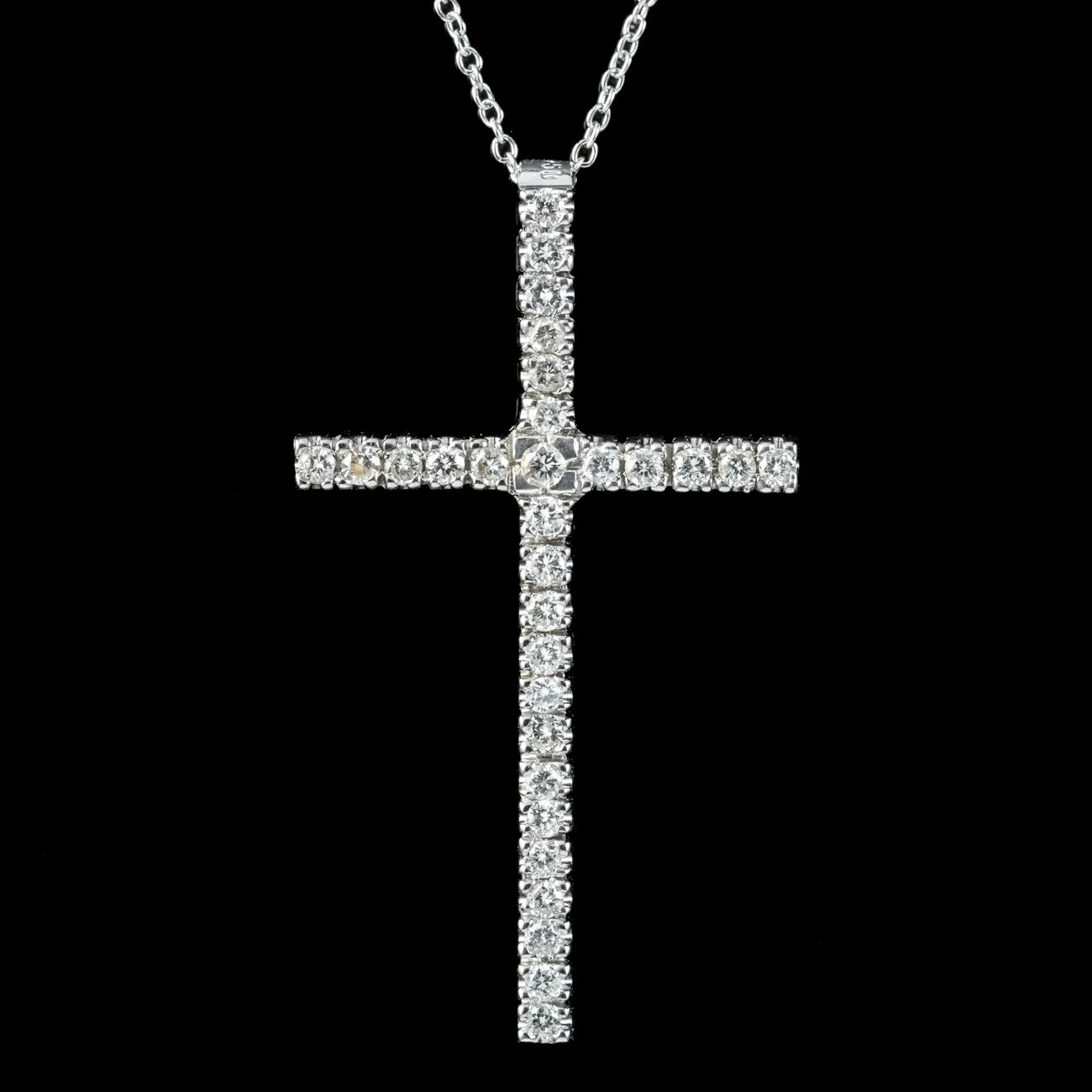 Edwardian Style Diamond Cross Pendant Necklace 18ct Gold 1.40ct Of Diamond