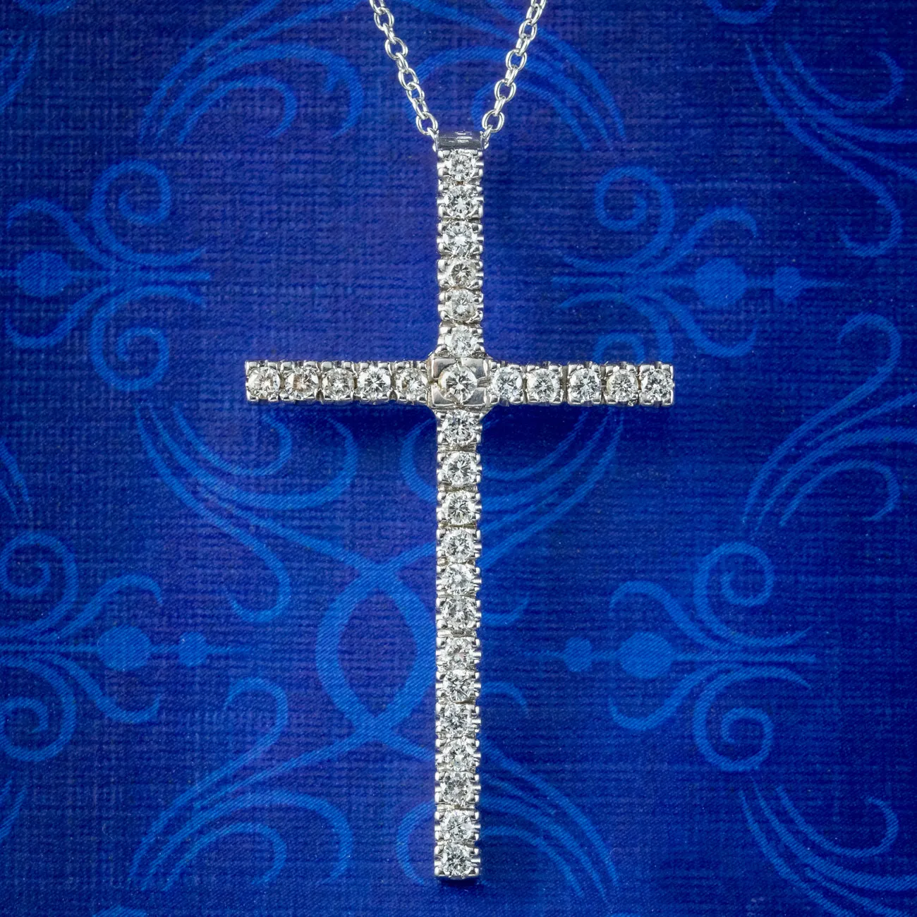 Edwardian Style Diamond Cross Pendant Necklace 18ct Gold 1.40ct Of Diamond