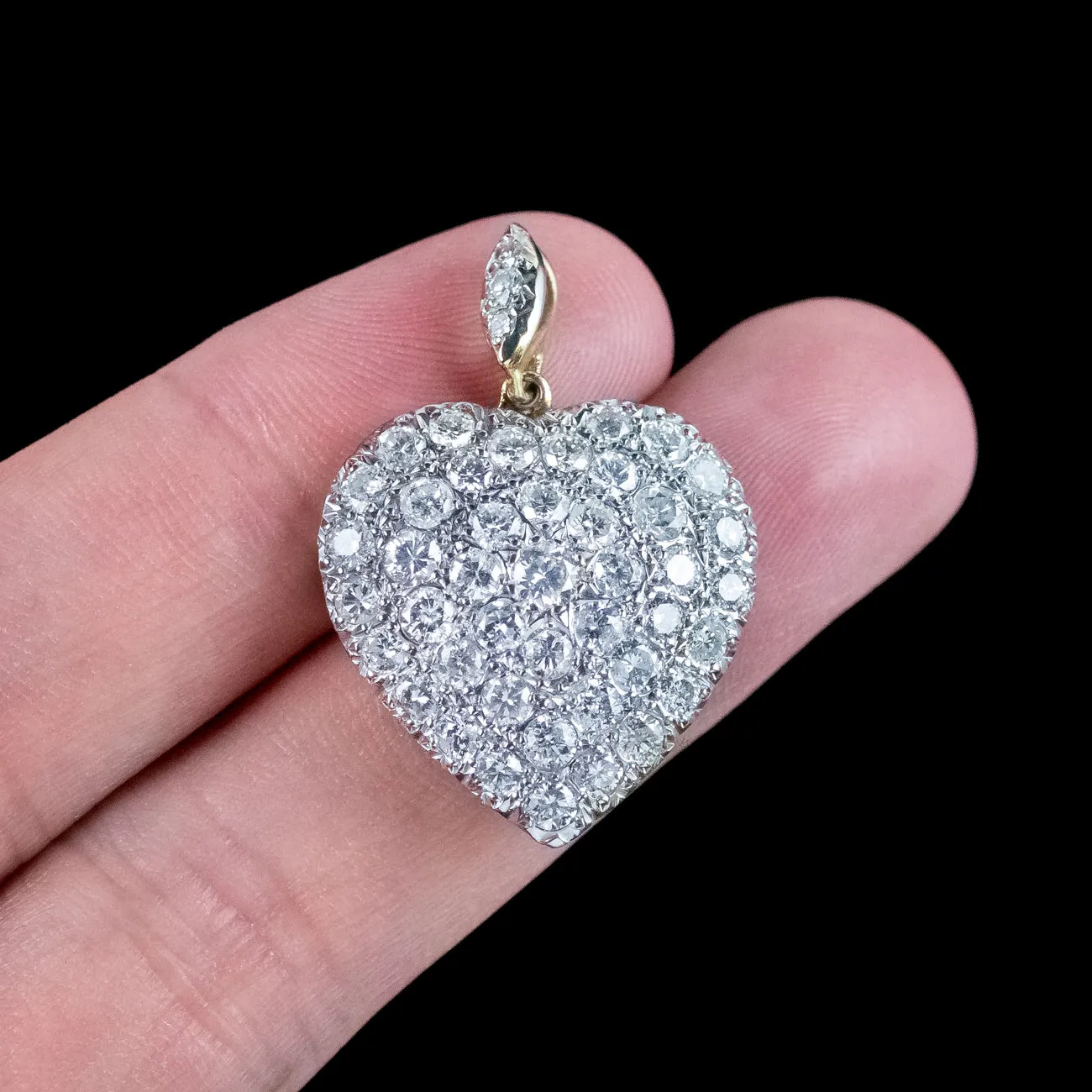 Edwardian Style Diamond Heart Pendant 3.85ct Diamond