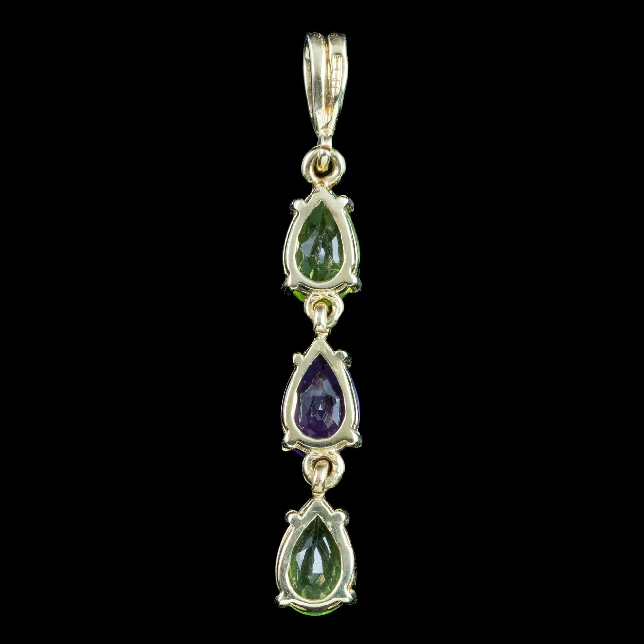 Edwardian Style Suffragette Amethyst Peridot Drop Pendant 9ct Gold