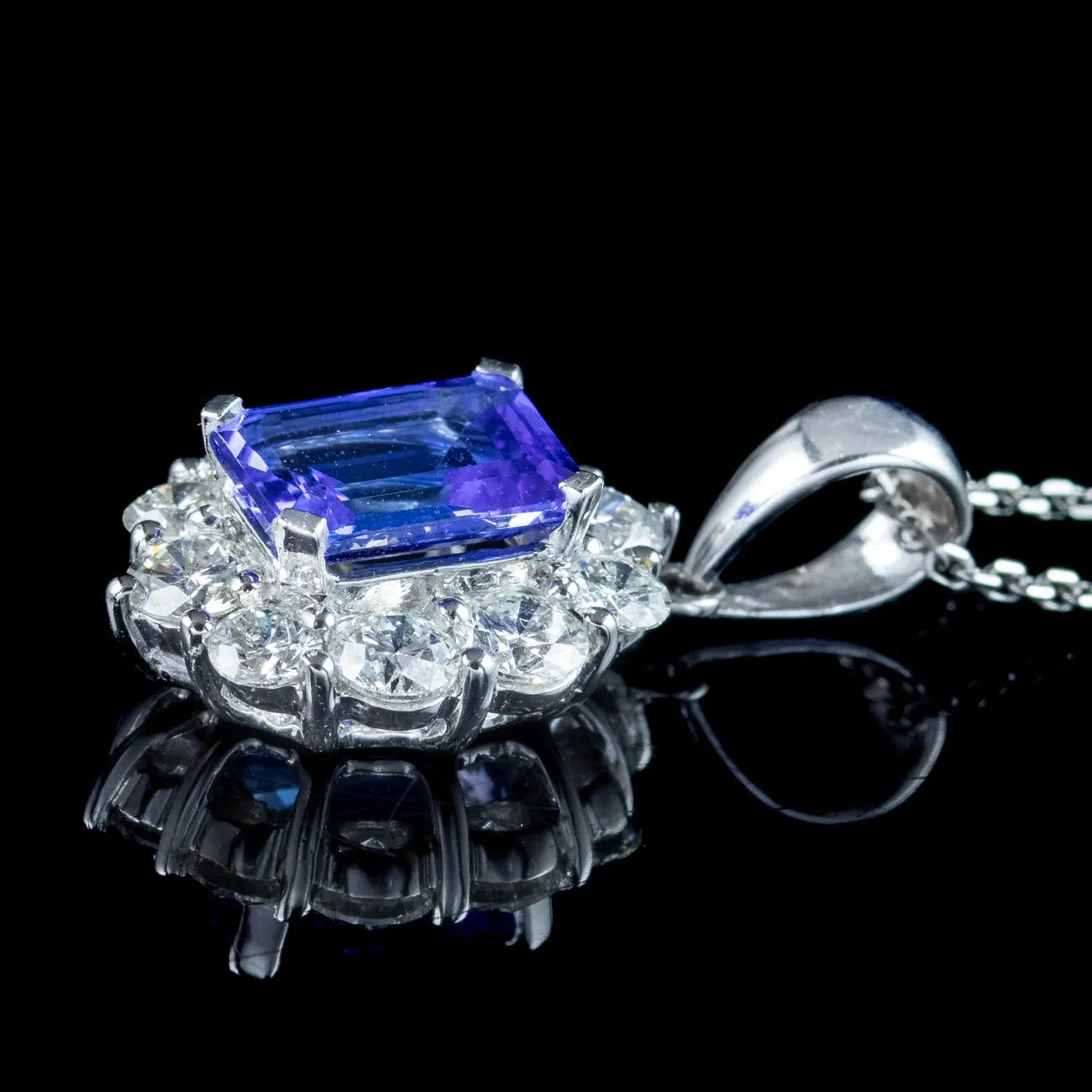 Edwardian Style Tanzanite Diamond Pendant Necklace 18ct Gold 1ct Tanzanite