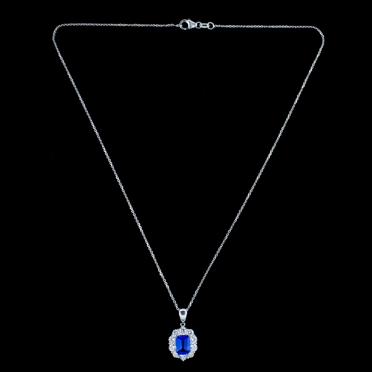 Edwardian Style Tanzanite Diamond Pendant Necklace 18ct Gold 1ct Tanzanite