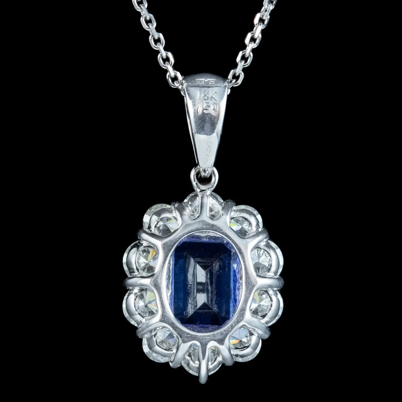 Edwardian Style Tanzanite Diamond Pendant Necklace 18ct Gold 1ct Tanzanite