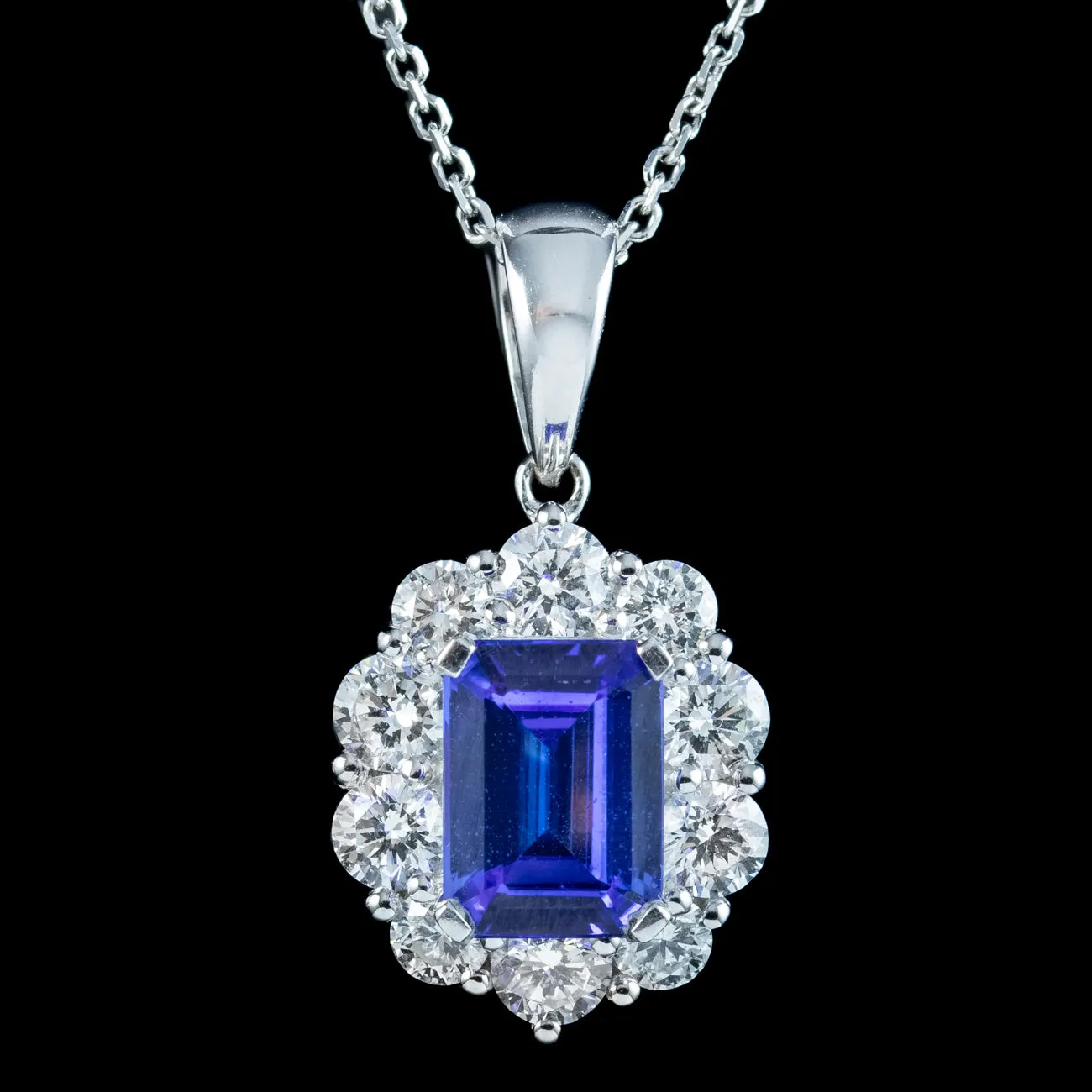 Edwardian Style Tanzanite Diamond Pendant Necklace 18ct Gold 1ct Tanzanite