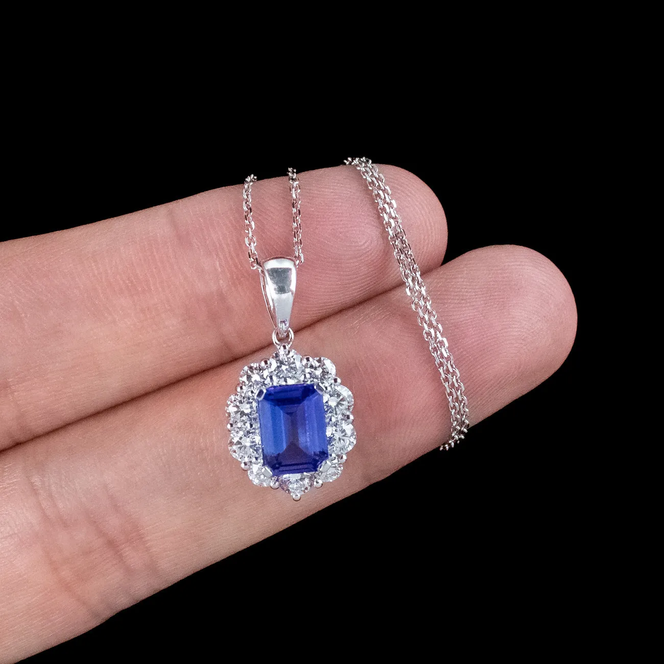 Edwardian Style Tanzanite Diamond Pendant Necklace 18ct Gold 1ct Tanzanite