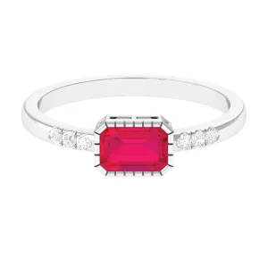 Emerald Cut Ruby East West Engagement Ring with Diamond