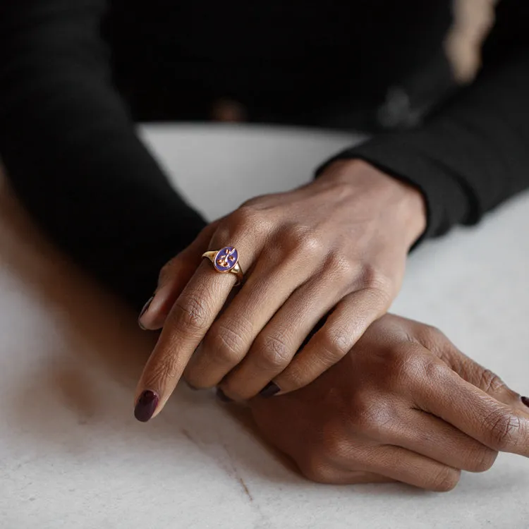 Enamel Birth Flower Signet Ring