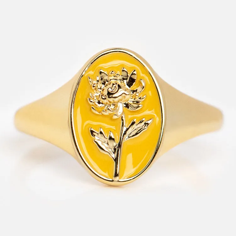 Enamel Birth Flower Signet Ring