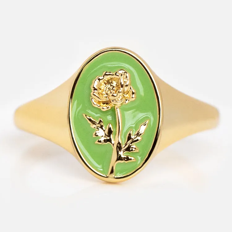 Enamel Birth Flower Signet Ring