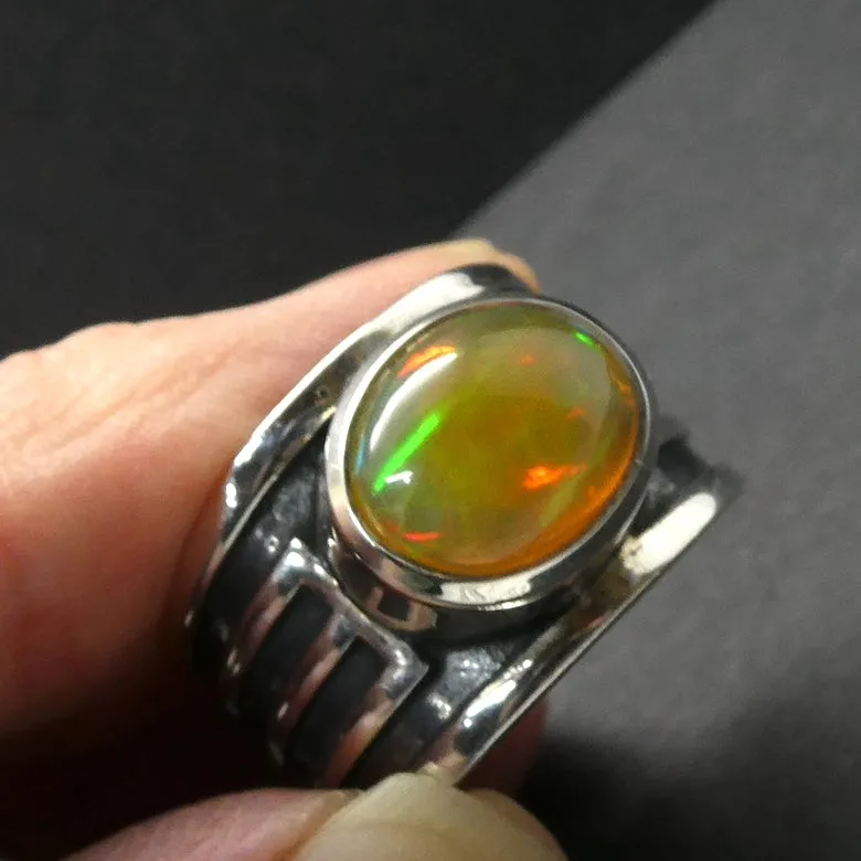 Ethiopian Opal Ring, Large Solid Oval, Colour Flash, Size 7.5, 925 Silver g2