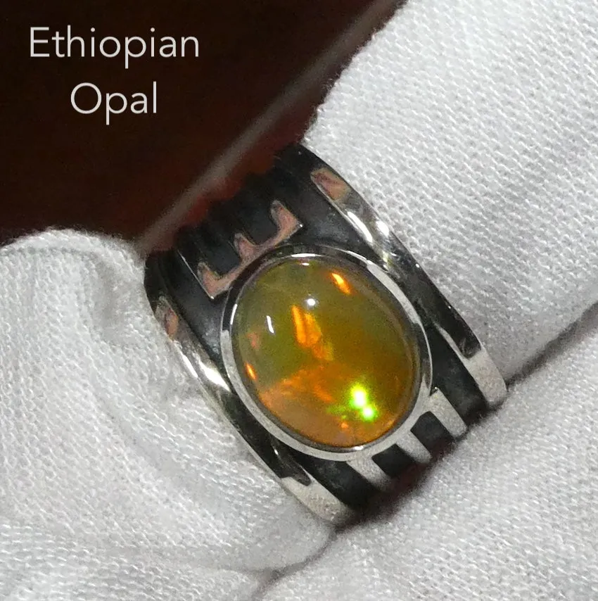 Ethiopian Opal Ring, Large Solid Oval, Colour Flash, Size 7.5, 925 Silver g2