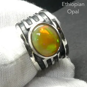 Ethiopian Opal Ring, Large Solid Oval, Colour Flash, Size 7.5, 925 Silver g2