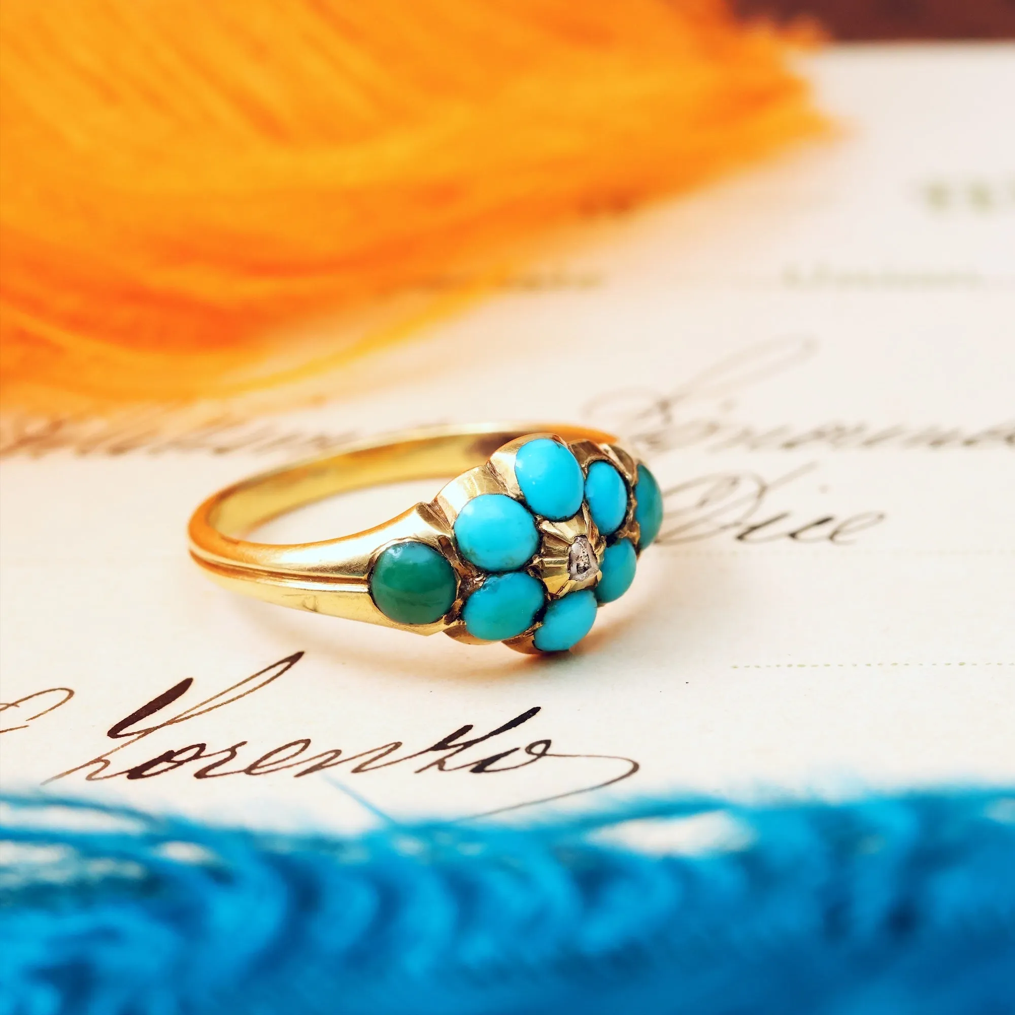 Fondest Victorian Turquoise & Diamond 'Forget me not' Ring