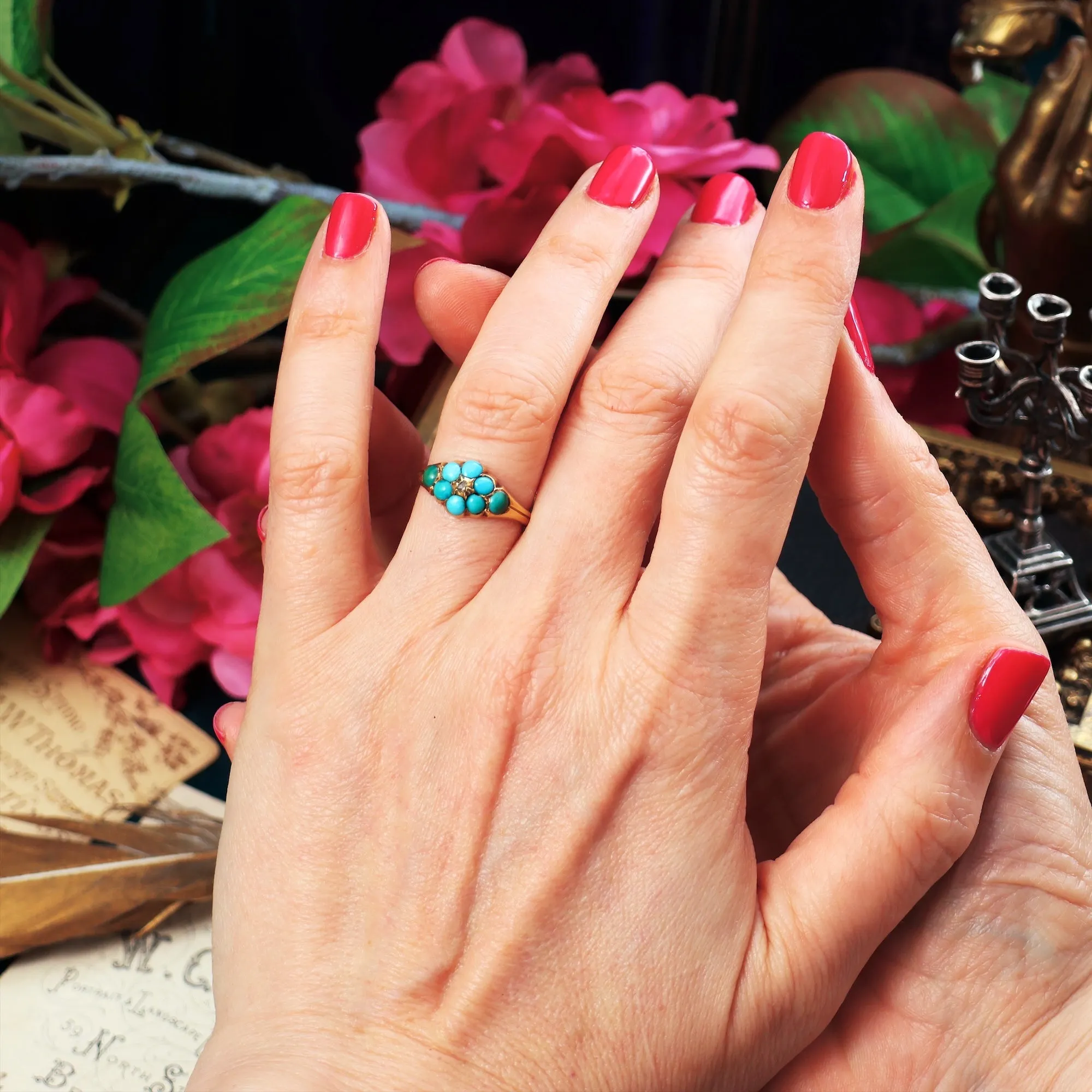 Fondest Victorian Turquoise & Diamond 'Forget me not' Ring