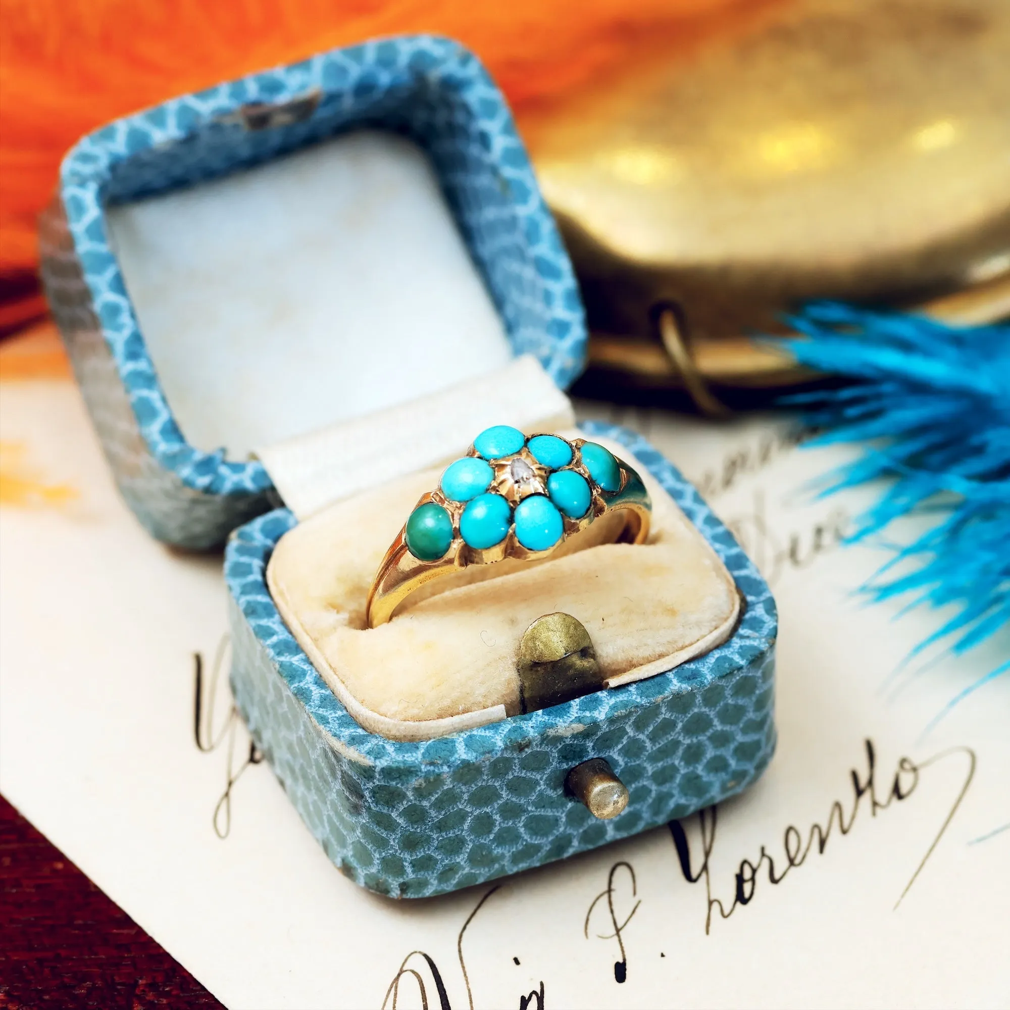 Fondest Victorian Turquoise & Diamond 'Forget me not' Ring