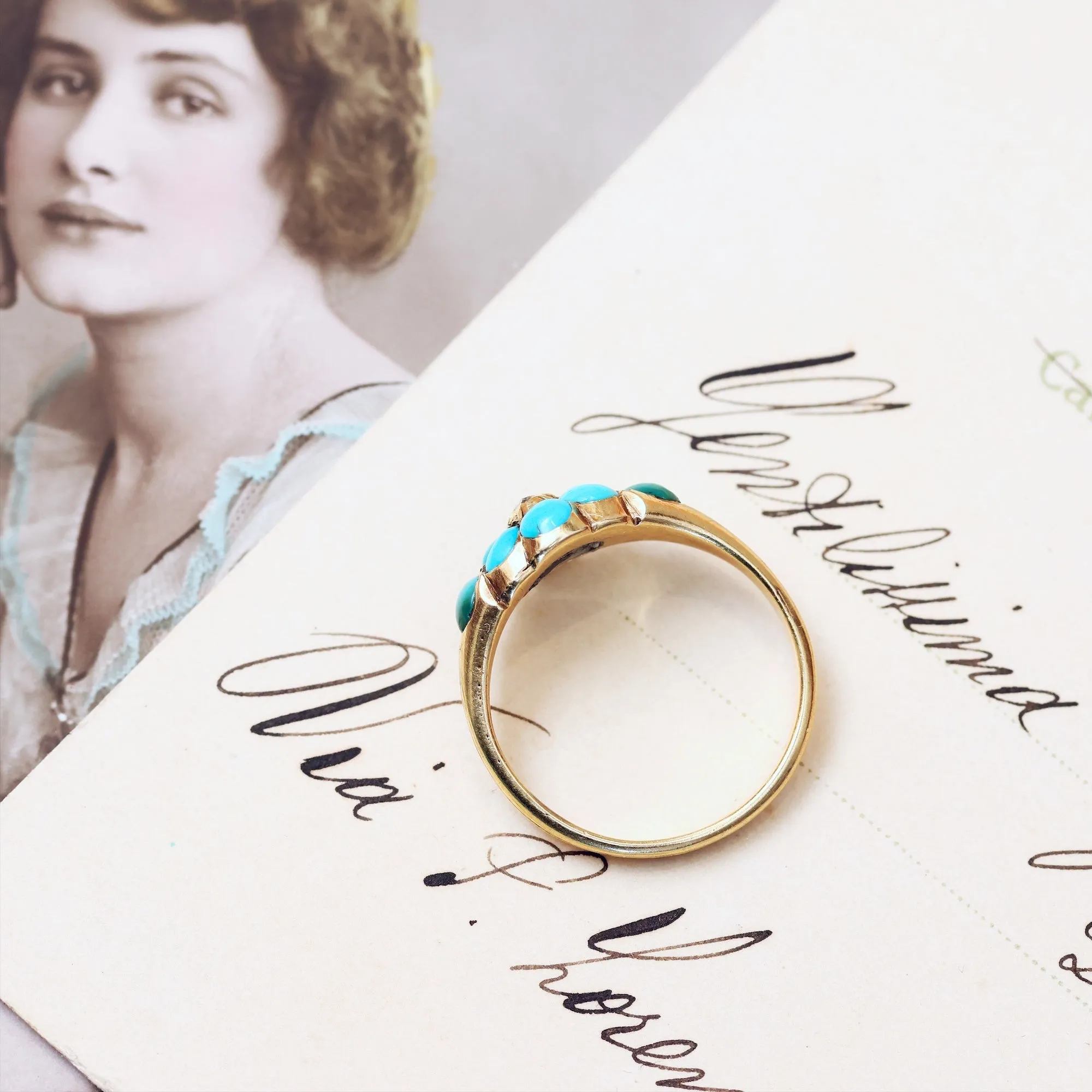 Fondest Victorian Turquoise & Diamond 'Forget me not' Ring