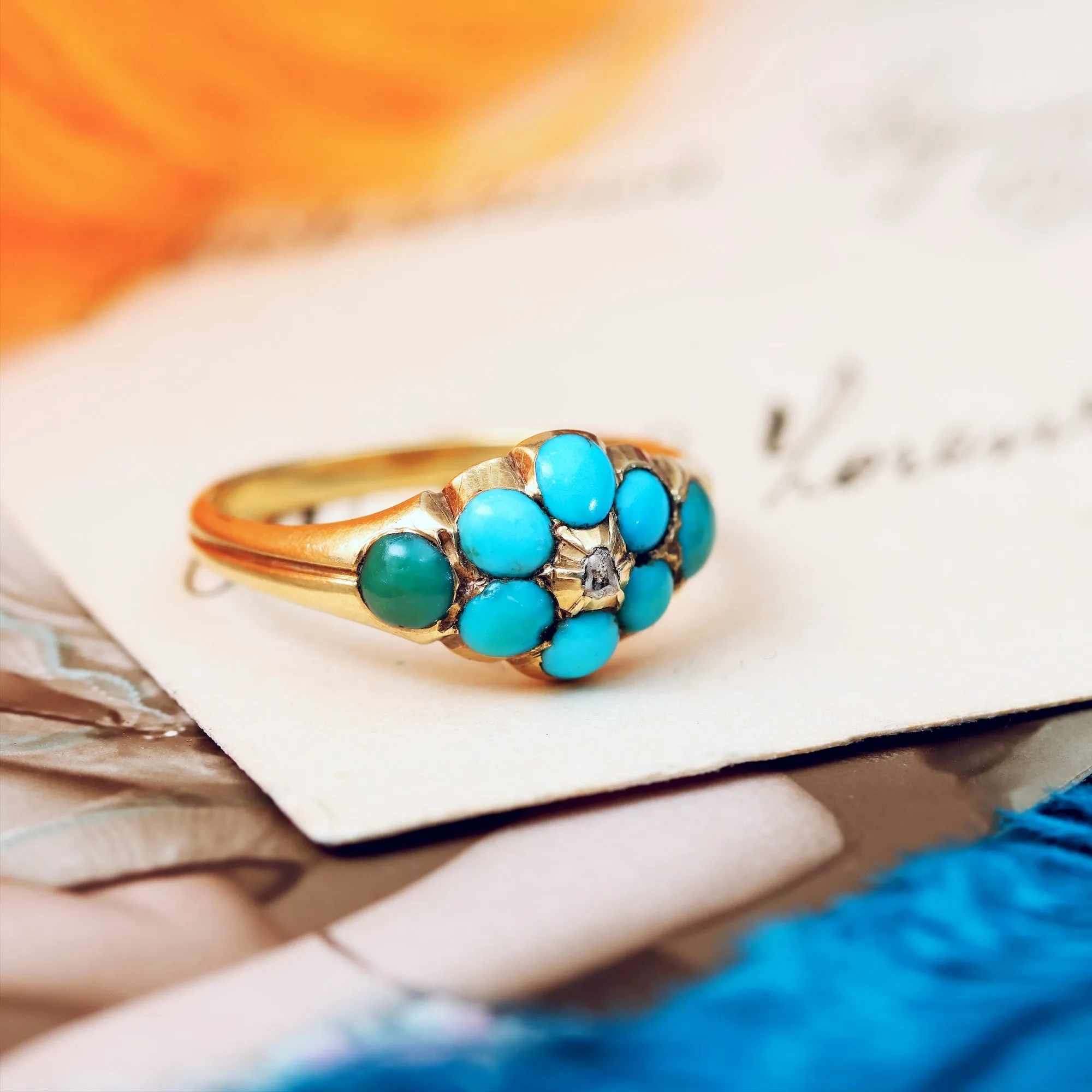 Fondest Victorian Turquoise & Diamond 'Forget me not' Ring