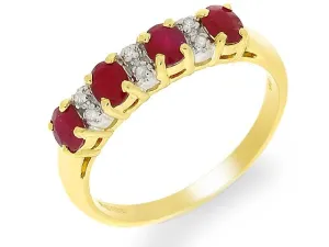 gelb 9 Karat Gold 0.88ct Kt natürliche RUBIN & Diamant Halb ewigkeits-stil Ring