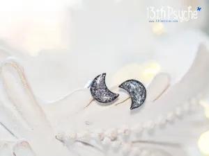 Glitter crescent moon stud earrings, Stainless steel