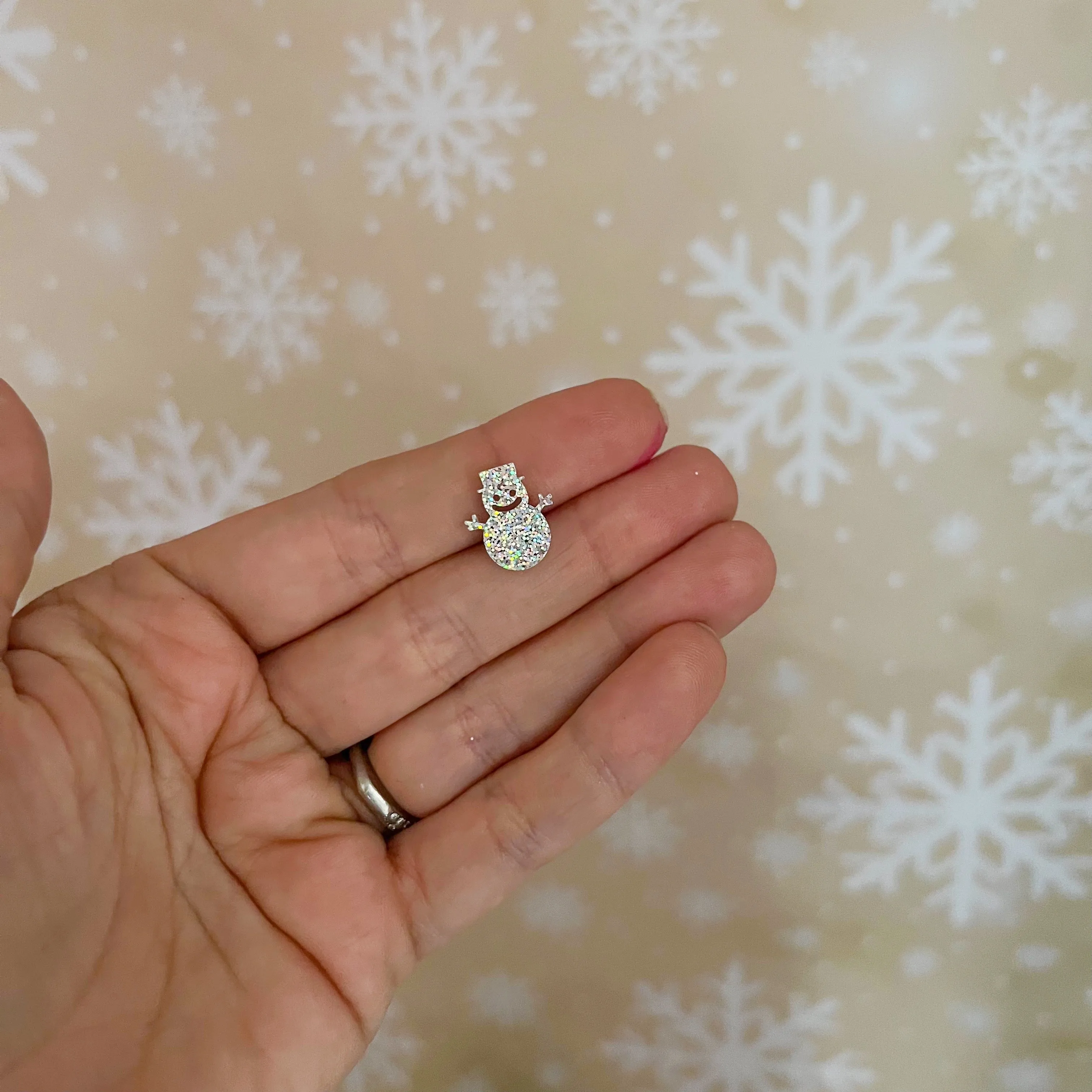 Glitter Resin Snowman Earrings Iridescent