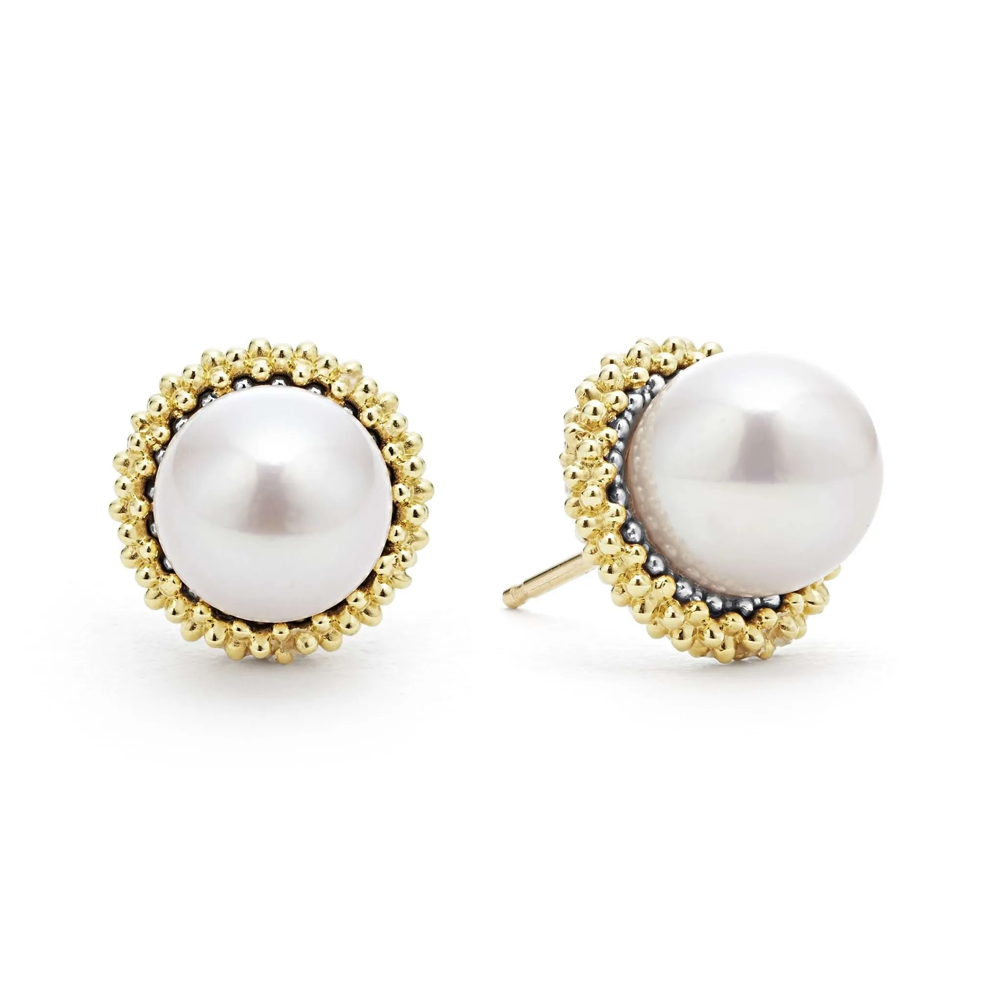 Gold Caviar Pearl Stud Earrings