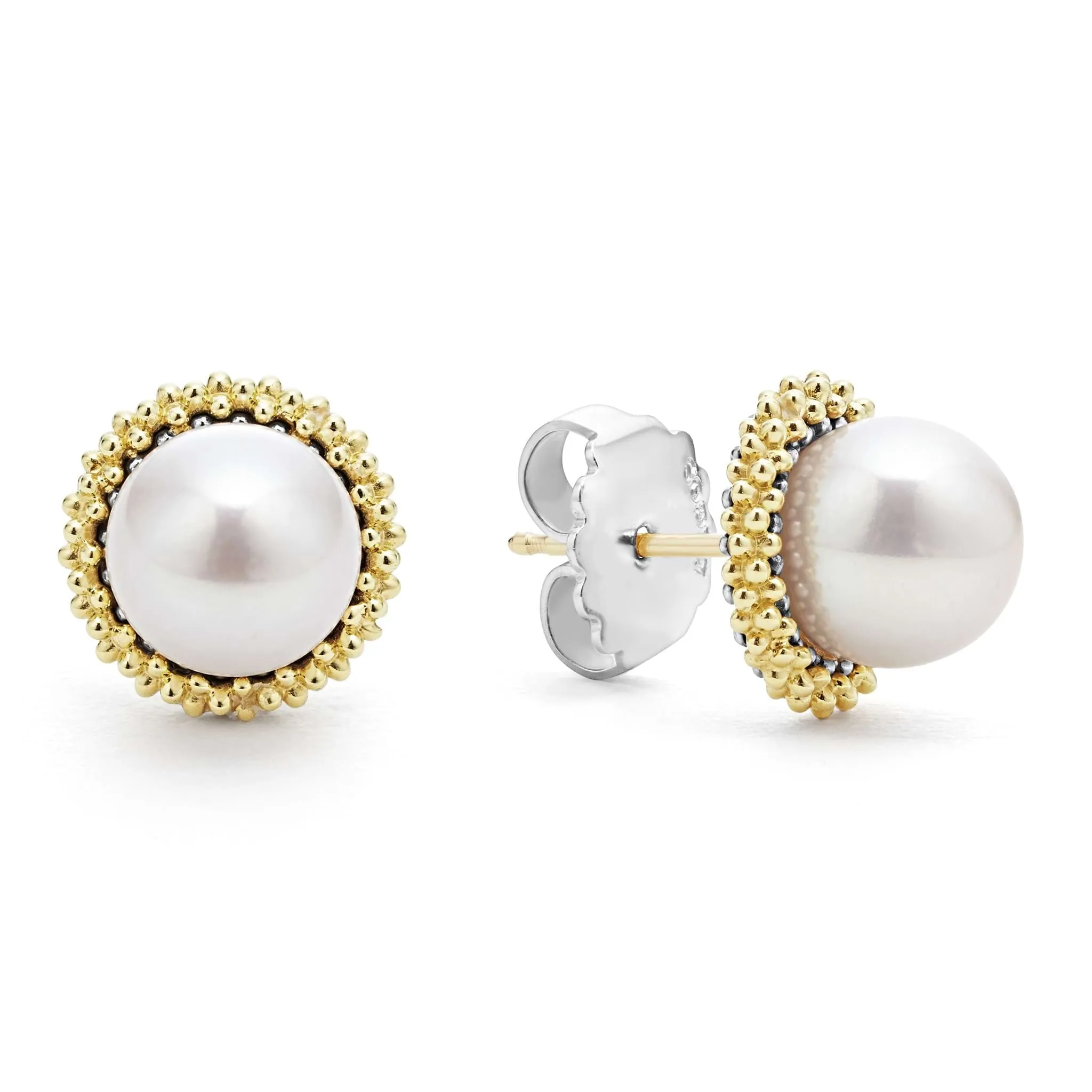 Gold Caviar Pearl Stud Earrings