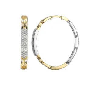 Gold Plated & Sterling Silver Pave CZ Reversible Hoop Earrings (SI6941)