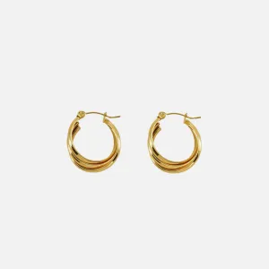 Gold-Plated Geometric Hoop Earrings – Trendy Stainless Steel Stud Earrings