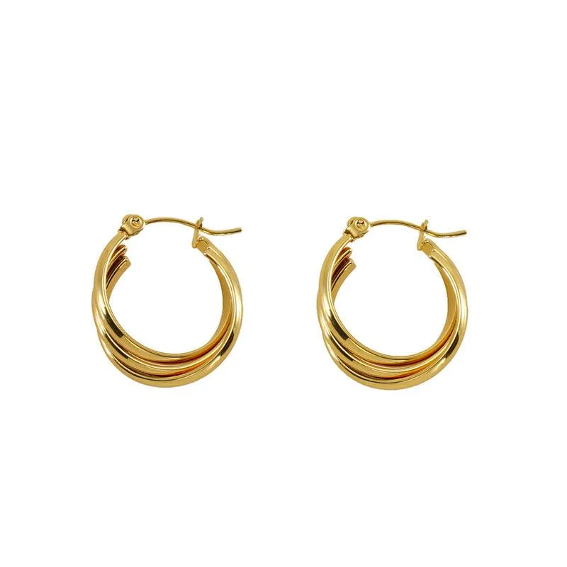 Gold-Plated Geometric Hoop Earrings – Trendy Stainless Steel Stud Earrings