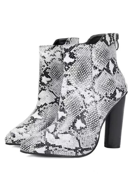 Gorgeous Pointed Toe Snake Print Ankle Boots