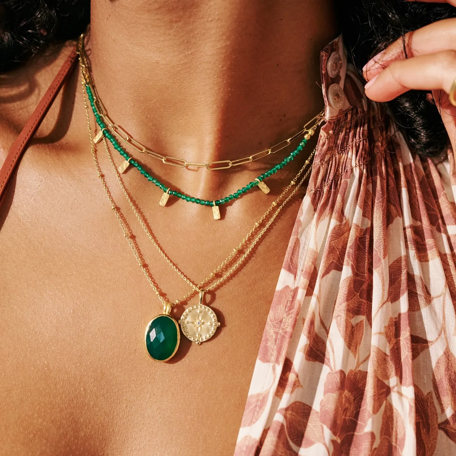 Green Onyx Choker - Gold