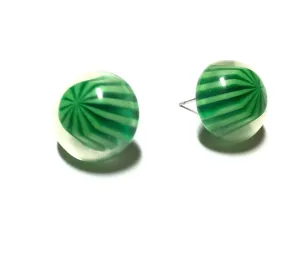 Green Stripe Candy Encased Retro Button Stud Earrings