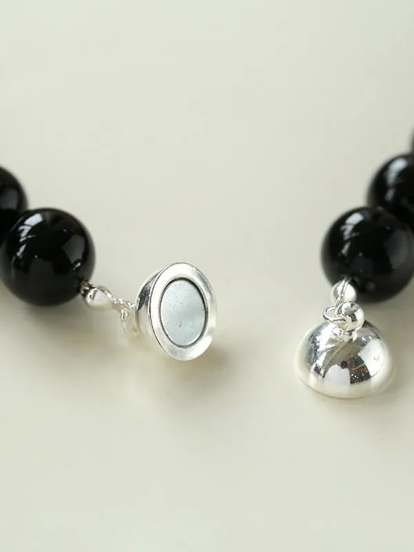 Handwoven 12mm Black Agate Stone Magnetic Clasp Necklace