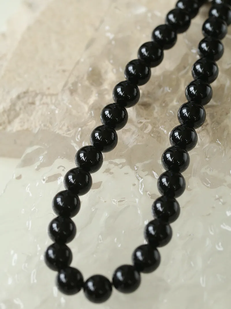 Handwoven 12mm Black Agate Stone Magnetic Clasp Necklace