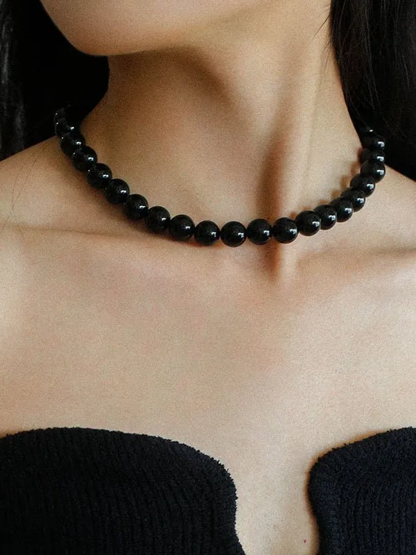 Handwoven 12mm Black Agate Stone Magnetic Clasp Necklace