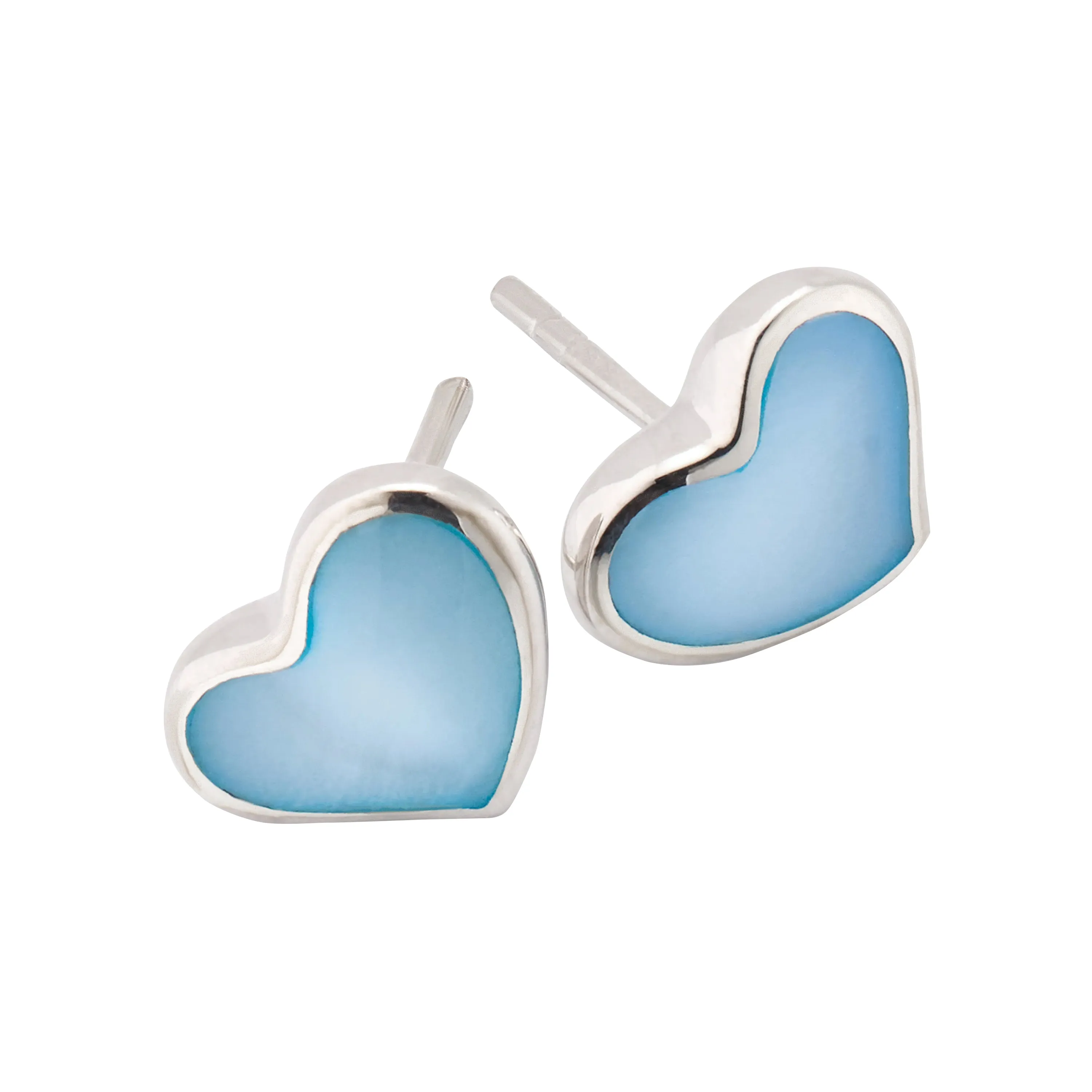 Heart Stud Sterling Silver Gemstone Inlay Earrings