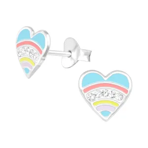 Heart with Crystal Stud Earrings in Sterling Silver