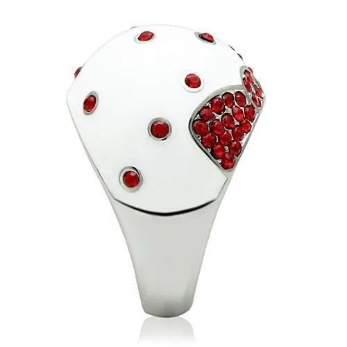 High polished (no plating) Stainless Steel Ring with Top Grade Crystal in Ruby for Women Style TK260