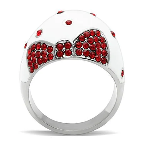 High polished (no plating) Stainless Steel Ring with Top Grade Crystal in Ruby for Women Style TK260