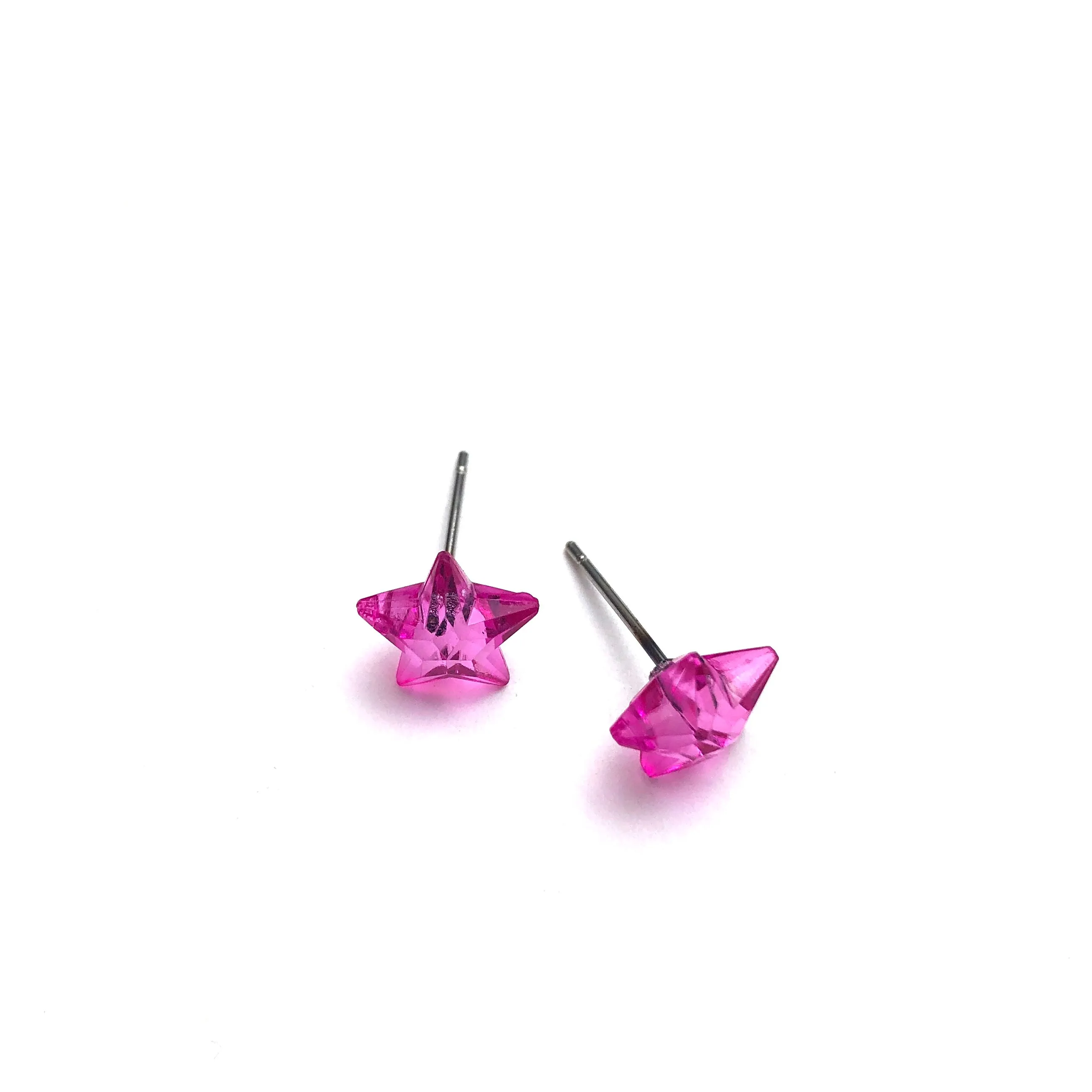 Hot Pink Faceted Petite Star Stud Earrings